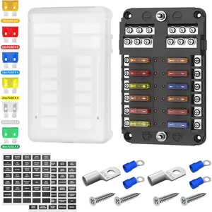 12 Way Fuse Block, 12 Volt Blade Fuse Block with LED Indicator 12 Circuit Fuse Box 12V ATO/ATC Marine Fuse Panel 24V with Waterproof Cover Fuse Terminals for Automotive Boat Car RV