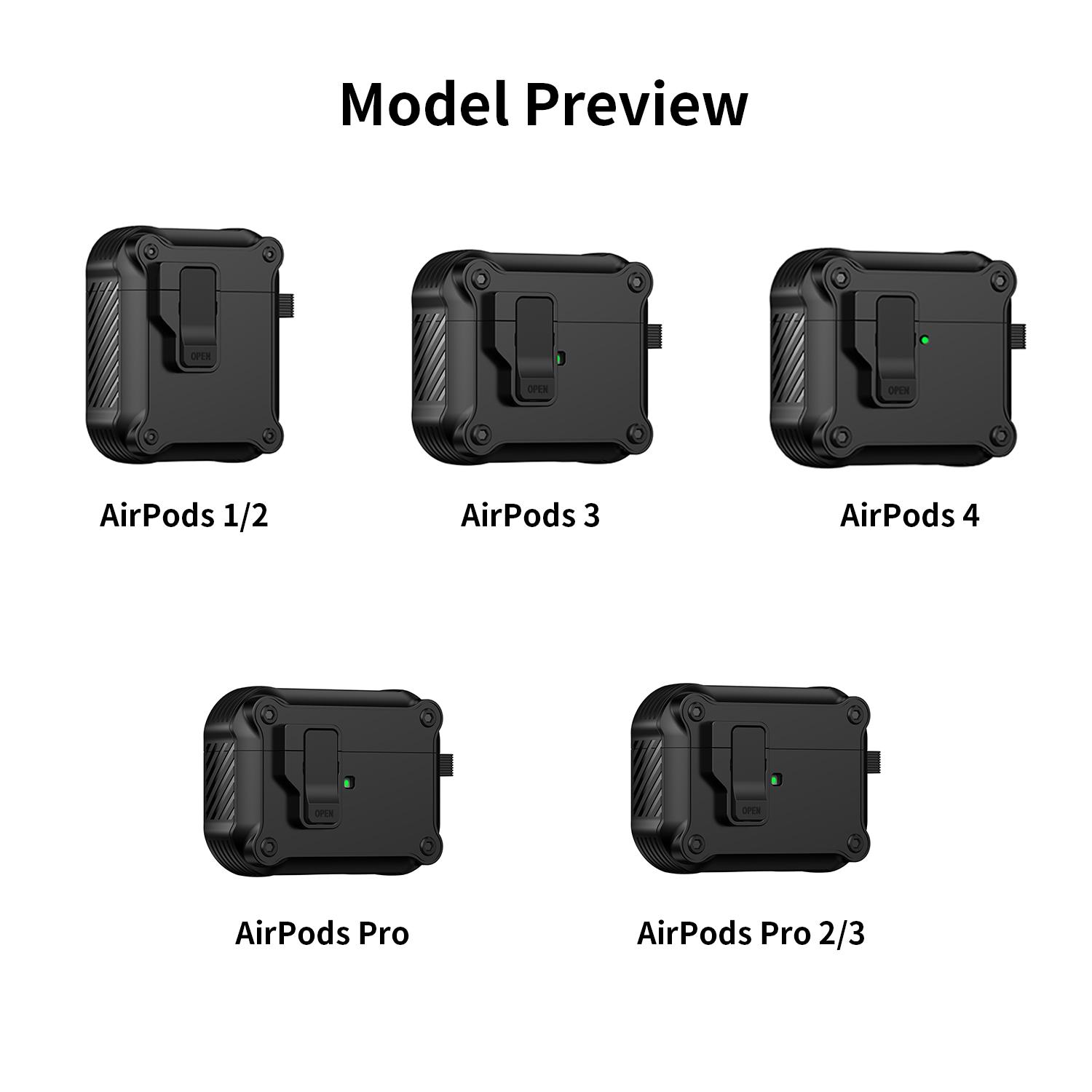 Secure Lock AirPods Case with Carabiner, Military-Grade Shockproof Protective Cover for AirPods Pro 2/1, AirPods 3/2/1