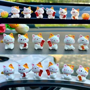 6pcs Figurines Miniature Cute Lucky Cat Micro Landscape Crafts Ornaments for Home Decorations Animal Car Decor Room Accessories