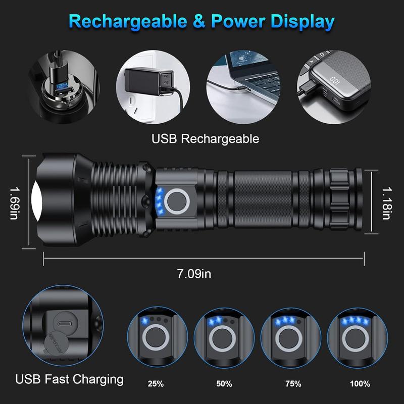 Rechargeable LED 90,000 High Lumens Flashlights,2 Pack Super Bright Flash Light with Cob,3 Modes Waterproof Powerful Flashlight for Home,Camping