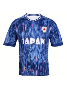 Japanese jersey 1pc Japan jersey short-sleeved T-shirt, 2024 Asian Cup jersey, men's short-sleeved football jersey with breathable pinhole fabric, for training and competition, fan cheering clothes