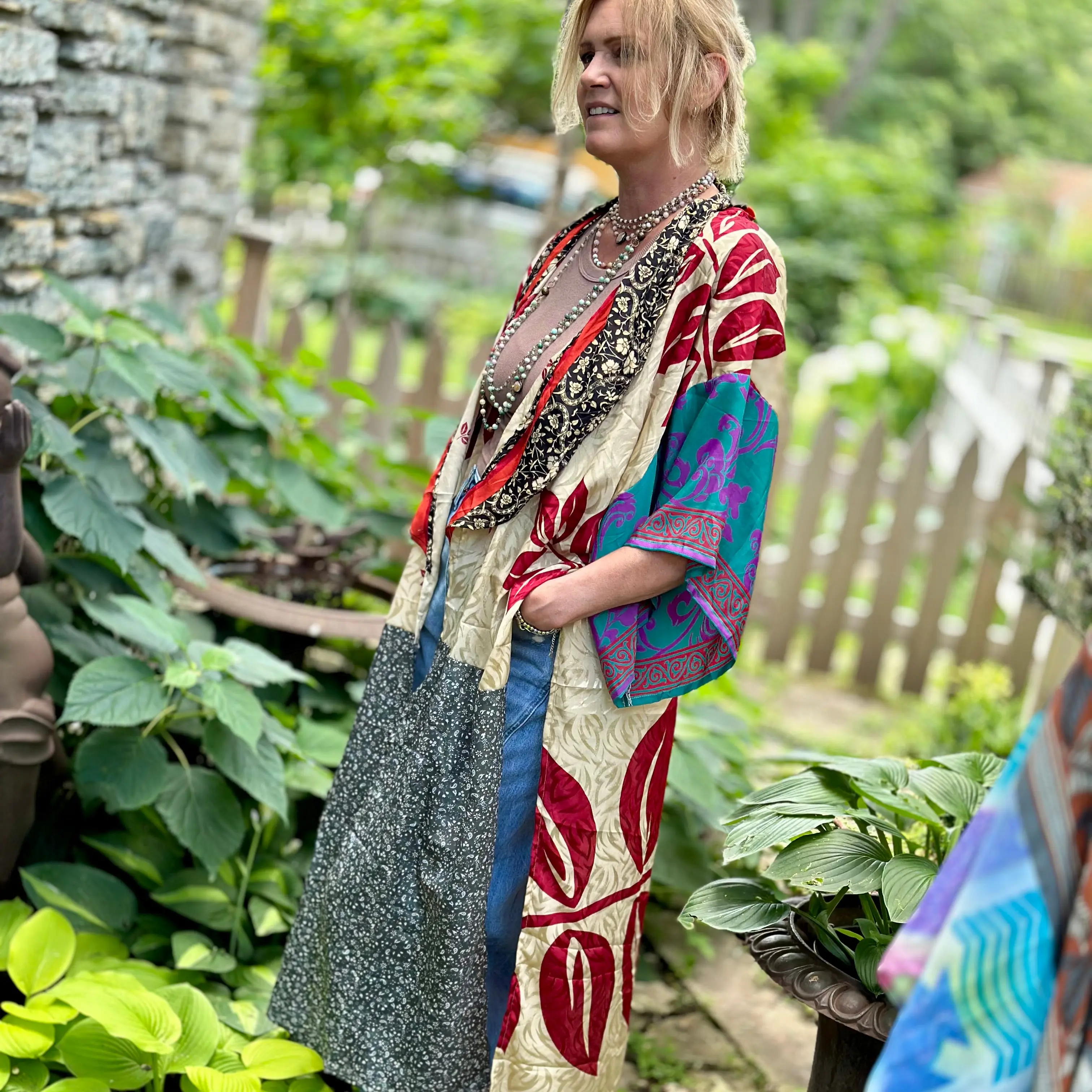 The Hey Delilah Silk Duster Kimono - Red flower Dress Womenswear