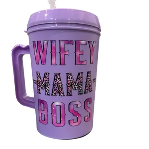 Wifey, Mama, Boss 34 oz Mama Mega Mug Drinkware Lid Straw Tumbler Washable Insulation- great way to stay hydrated aged- trendy mug- Coffee- Beverage