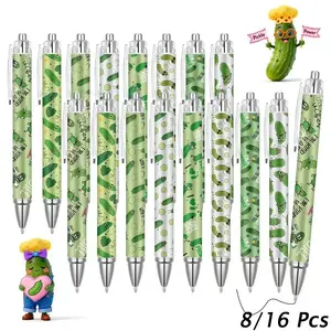 8/16pcs Pickled Cucumber Ballpoint Pens, Automatic Retractable, Black Ink, Funny Teacher Pens, Fun Gift for Pickle Enthusiasts with Cucumber Pickling Design, Suitable for Teacher's Day, Student Appreciation, Graduation Celebrations