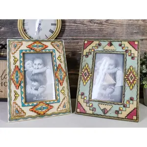Set Of 2 Southwestern Indian Aztec Diamond Vectors Geometry 4"X6" Picture Frames