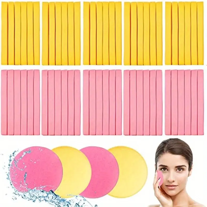 120pcs Facial Sponge Compressed,Face Cleansing Sponge Makeup Removal Sponge Pad,Exfoliating Wash Round Sponge for Women,Girls(,Yellow)