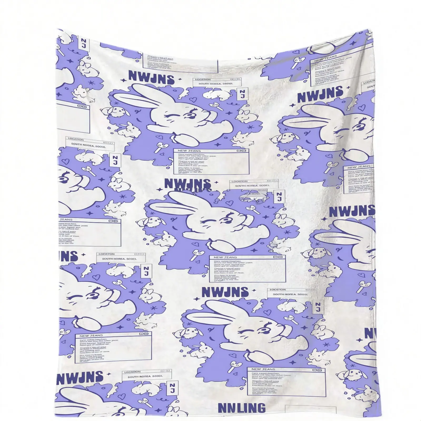 NWJNS Themed Cartoon Bunny Decorative Throw Blanket, Y2K Sweet & Cool Korean Ins Style, Ideal For NewJeans Fans & K-POP Stans, Soft & Warm, Perfect For Sofa, Bedroom & Concert Use, Single-Sided Printed Blanket