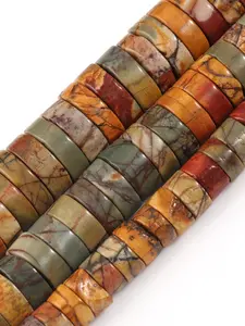 3x6/3x8mm Natural Stone Picasso Jasper Flat Rondelle Loose Spaced Beads, Suitable for Jewelry Making DIY Charm Bracelets, Necklaces, Earrings, Crafts Accessories, Men's and Women's Gifts ﻿