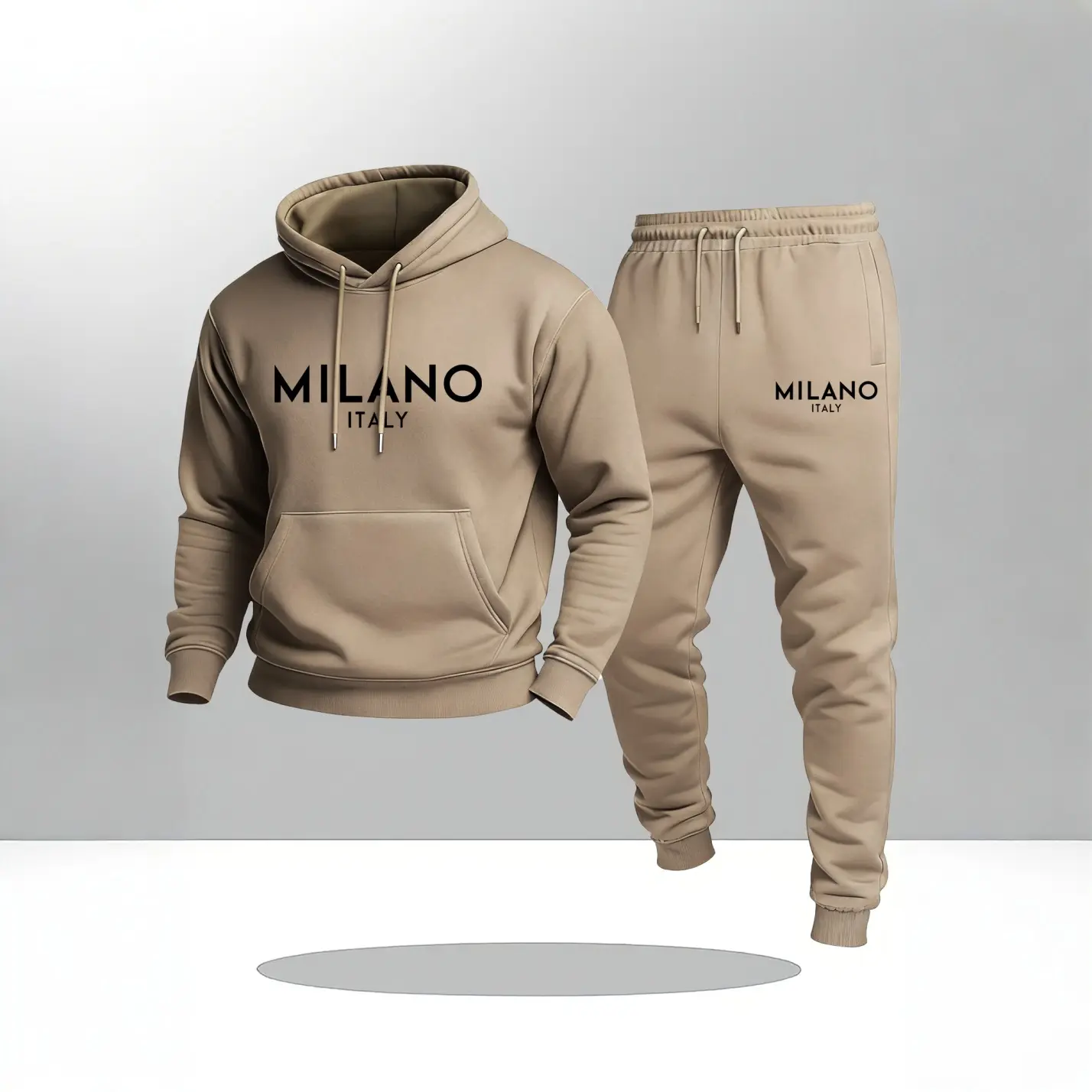 Men's 2-Piece Milano Letter Printed Hoodie & Drawstring Sweatpants Workout Set - Fall Winter Long Sleeve Athletic Activewear Tracksuits, Loose Casual Gym Wear for Mensfashion Daily Use