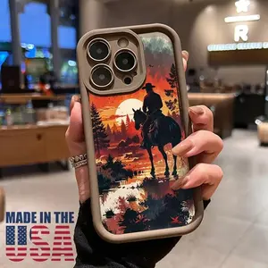 iPhone 17 Series Silicone Cellphone Case - 1.2mm TPU Straight-Edge Rugged Casing with Raised Lips, Cowboy's Sunset Reverie Design, Protective Smartphone Accessory Gift for Boys, Accessories