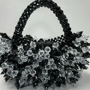 Aurora Woman's Spiky Beaded Handbag, black and white Color, Ideal for every Outfits and Special Events. woman handbag.