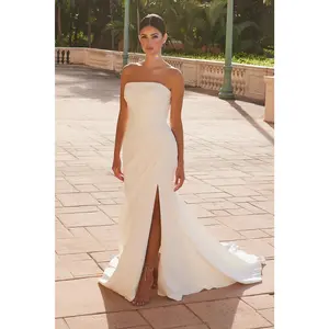 Nox Anabel -JW1031 Strapless Pleated Simple Bridal Sheath Dress