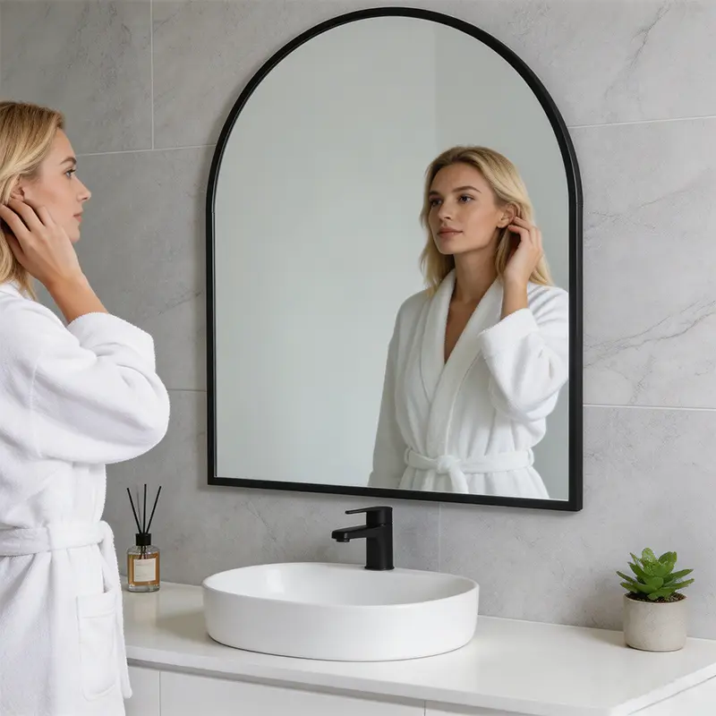 24x36 Inch Arch Bathroom Mirror, Aluminum Frame Arched Wall Mirror for Bathroom Vanity, Bedroom & Entryway, Tempered Glass