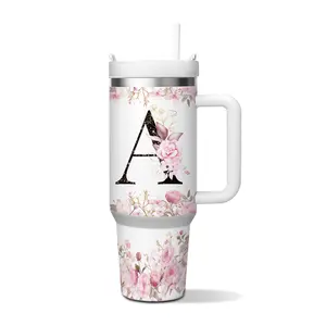 1 Pc 40 Oz Multicolor A-Z Letter Design, Double Wall Tumbler, Thermo Tumbler, With Lid And Straw, Keep Warm 12h And Ice 24h, Insulated, Outdoor Stainless Cup, For Home Kitchen Or Office Use