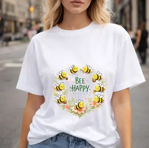 Bee Happy T-Shirt - Cute Bumblebee Graphic Tee, Positive Energy Vibes Shirt, Whimsical Honey Bee Art Top, Kindness Matters Apparel