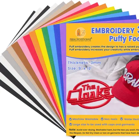 New Brothread Embroidered Embossed Foam - 3xBlack + 3xWhite & 9 Multi Colors Options, 9"x12" 3MM Thick, Easy Embroidery Process, Easy to Use, 3D Effect, Versatile for DIY Projects, Needlework Crafts, Caps,familyfun
