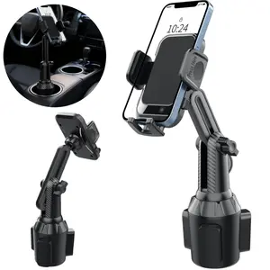 Carbon Fiber Cup Phone Mount for Car, [Upgraded Version] Universal Cup Phone Cradle Holder with Long and Adjustable Neck, Friendly Compatible with Cell Phone iPhone, Samsung, Google and All Smartphones