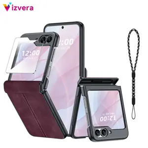 Vizvera for Motorola Razr 2026/ Razr 2025/ Razr 2024 Case with Hinge Protection & Built-in Screen Protector, Ultra Thin Stylish Leather Matte PC Durable Shockproof Cover Phone Case#Summer Vibes ， Cellphone Magenta Casing phone case phone cases summer summ