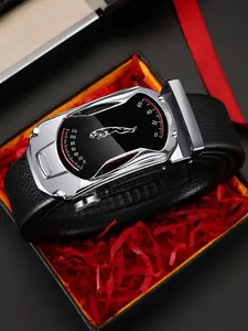 Men's Leopard Pattern Automatic Buckle Lychee Texture PU Leather Belt, Business Casual Waistband For Jeans, Fashion All-match Clothes Accessories Without Box Adjustable Buckle Adjustable Ratchet Belt