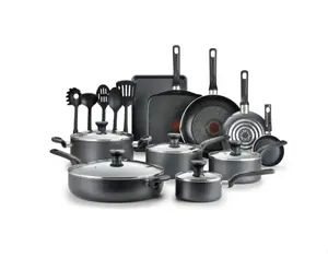 T-fal Easy Care, 20 Piece Non-Stick Pots and Pans Cookware Set, Grey