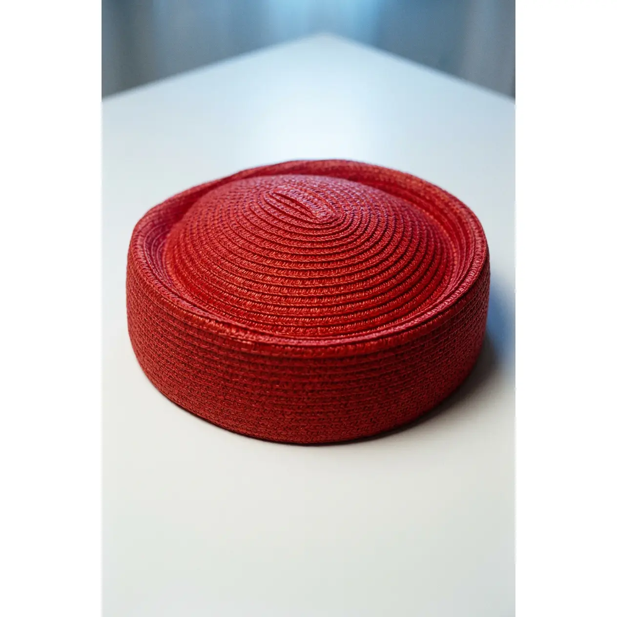 Red Straw Woven PillBox Hat