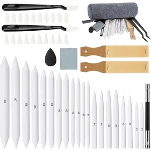 48 count Sketch Drawing Tools, 20 Blending Stumps Set and 2 Sandpaper Pencil Sharpeners, Pencil Extension, Erasers,20 sponge replacement heads & 1 Felt Bag for Student Sketch Drawing Accessories