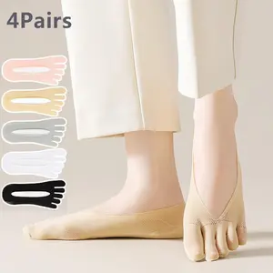 4 Pairs Women Summer Five-finger Toe Socks Ultrathin Invisible Silicone Anti-skid Sock Breathable Anti-friction Boat Socks