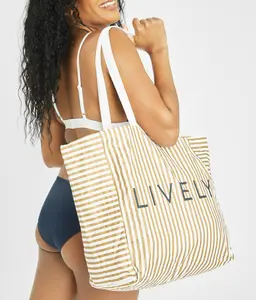 The Gold Stripe Tote: Gold Stripe/White