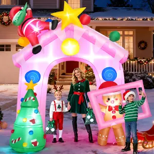 AKEYDIY Pink Christmas Inflatables Outdoor Decorations with Colorful LED Lights, Christmas Inflatables with Santa Claus,Christmas Tree and Gingerbread man,Gift Box, Blow Up Yard Decor for Indoor Xmas Party Patio Lawn,10ft,6ft