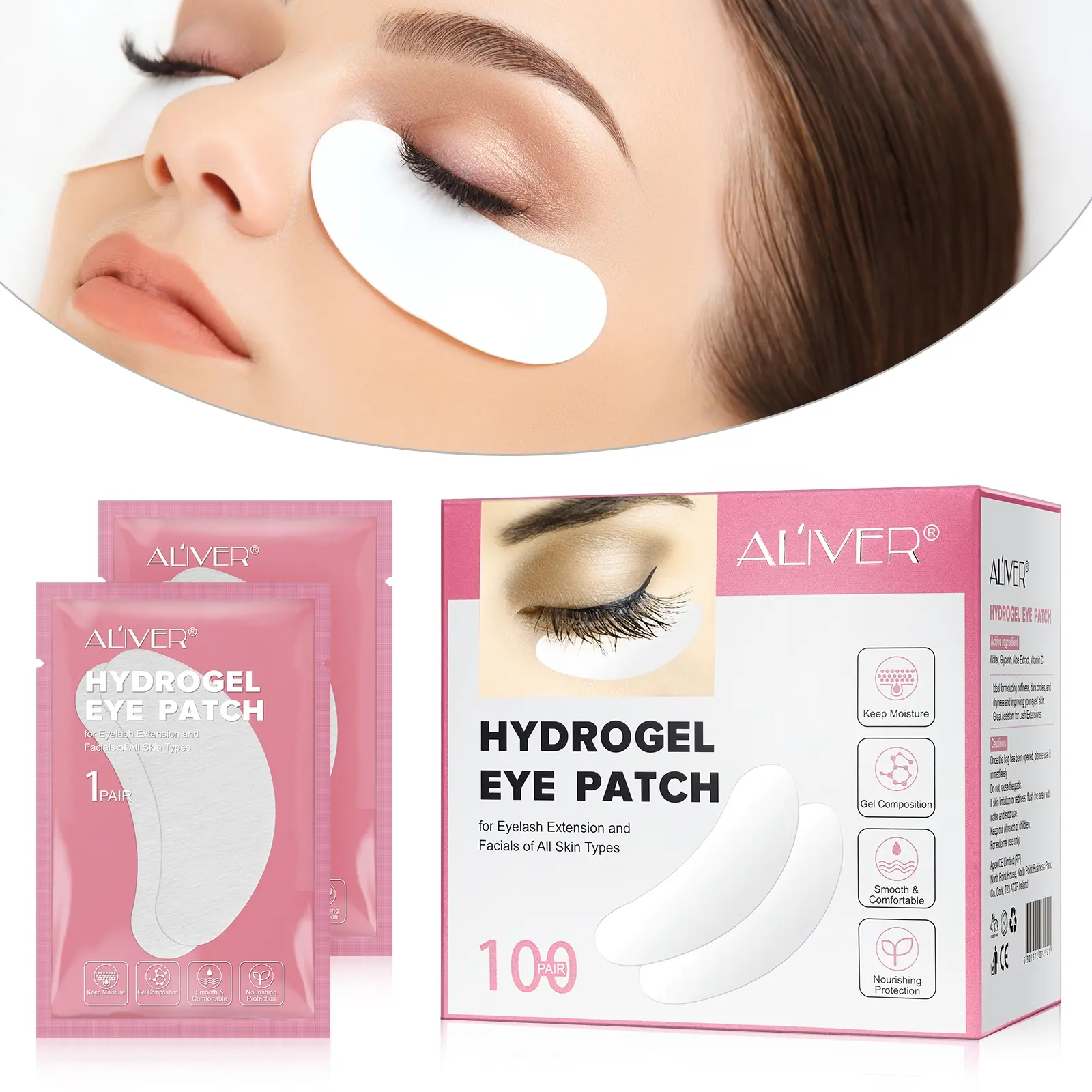Aliver Eyelash Patch (single Pack) for Eyelash Extension, Hyaluronic Acid Eye Patches, Reduces Swelling & Dryness, Improves Eye Skin, Suitable for All Skins, 100 Pairs/pack