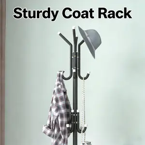 Sturdy Coat Rack 12 Hook Metal Freestanding Organizer for Coats Hats Jackets Purses Hall Tree Three-Tier Design Easy Storage Solution for Home Furniture