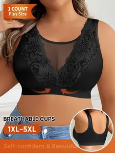 Plus Size Lace Floral Bra, Breathable Cups (1xl-5xl), Enhance Confidence & Beauty, Comfortable Fit, Stylish Design
