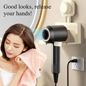 Wall Mounted Hair Dryer Holder, No Drill Required Bathroom Storage Rack, Easy Installation Wall Shelf Organizer, Space-Saving Design for Home Use