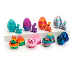 3D Printed Bunny Egg Set, Random Color Easter Decoration, Creative Gift Idea, Perfect for Spring Festivities, Unique Home Decor