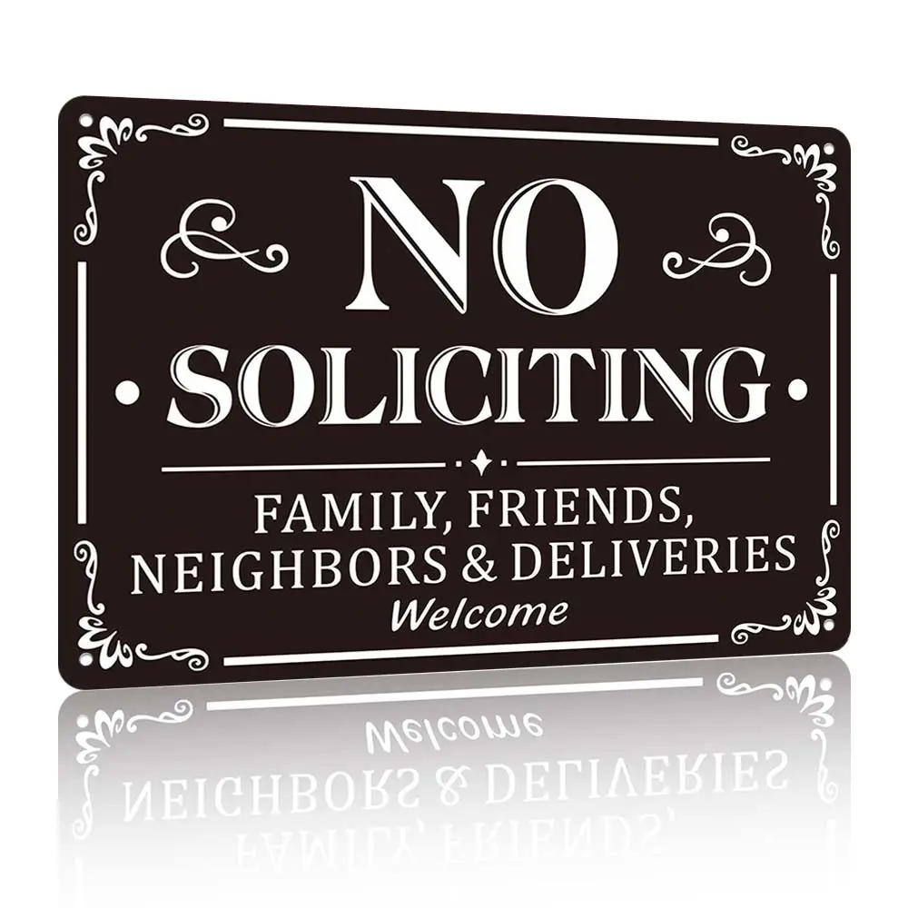 Aluminum No Soliciting Privacy Sign - 12x8 in Home Decor Plaque, Outdoor Signage for Front Door, Photo Prop Outdoors, Deliveries