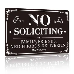 No Soliciting Sign for Front Door, No Soliciting Sign for House, 12 x 8 inches Aluminum Metal Signs for Yard Black/White