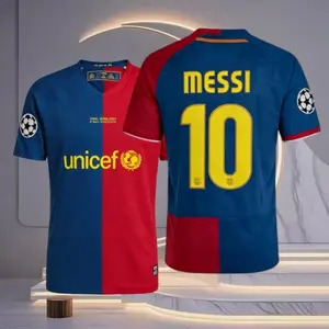 Retro 10# Messi Red Blue Short Sleeve Soccer Jersey, 14-15 Season Fan Version for Home Games
