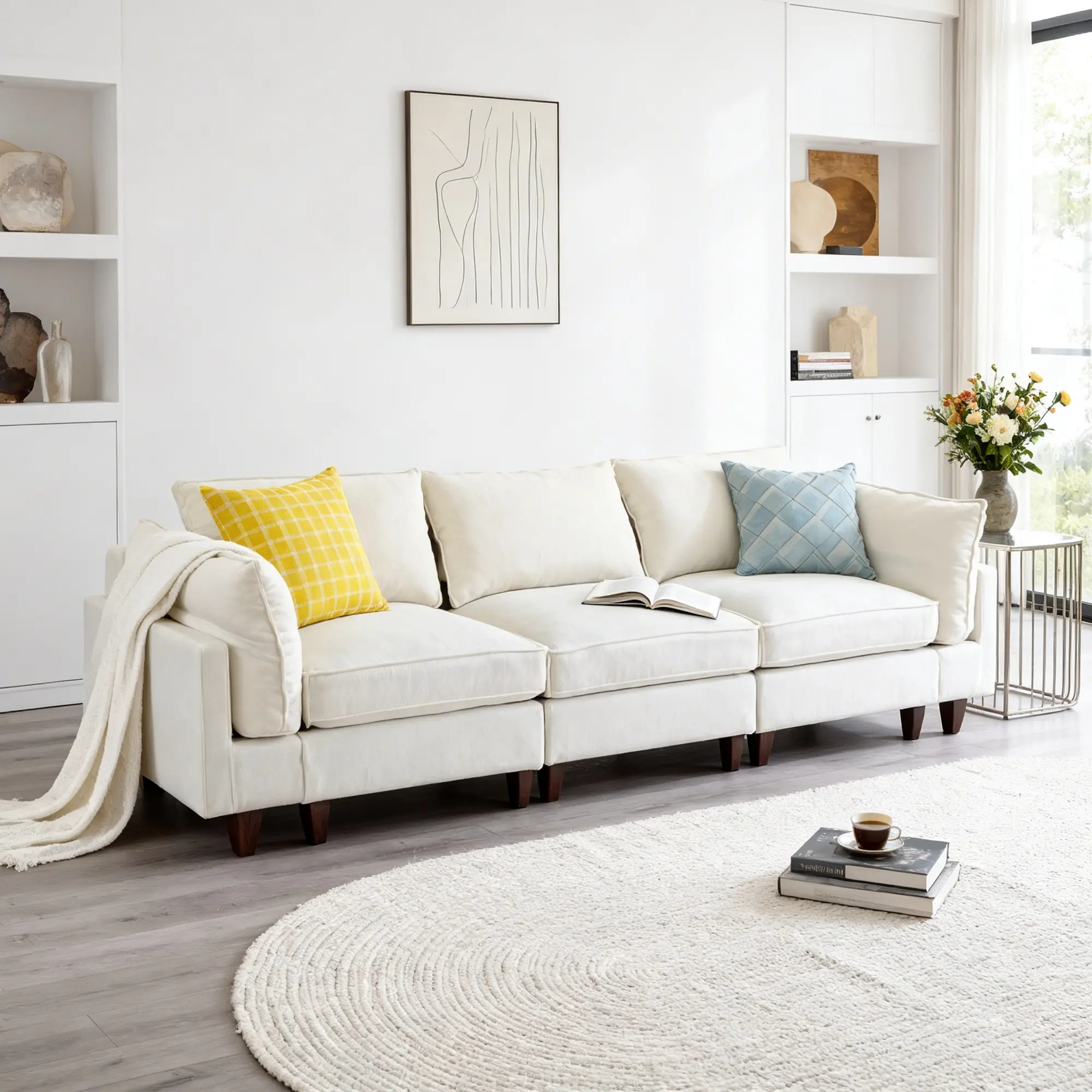 Reconfigurable Modular L-Shaped Couch, Black Fabric Upholstered Sectional Sofa for Living Room & Apartment