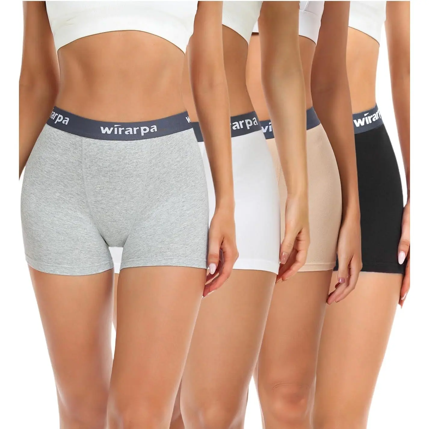 Women's High-Waist Solid Breathable Cotton-Elastane Boyshorts Underwear - 3" Inseam, Full Coverage, 4-Pack, All Seasons, Plus Size, No Padding, Pull On, Casual Comfy Panty, for Sleep & Workout, Affordable Gift