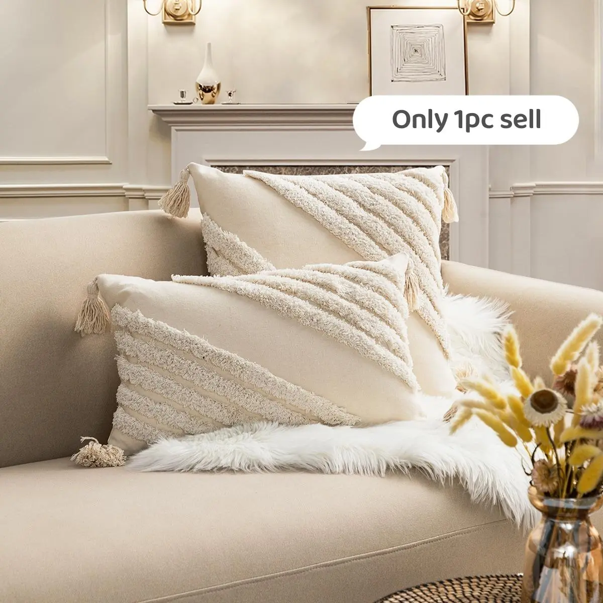 Tassel Pattern Cushion Cover without Filler, 1 Count Modern Throw Pillowcase, Household Decoration Supplies for Home Living Room Sofa, Cushion Slipcovers