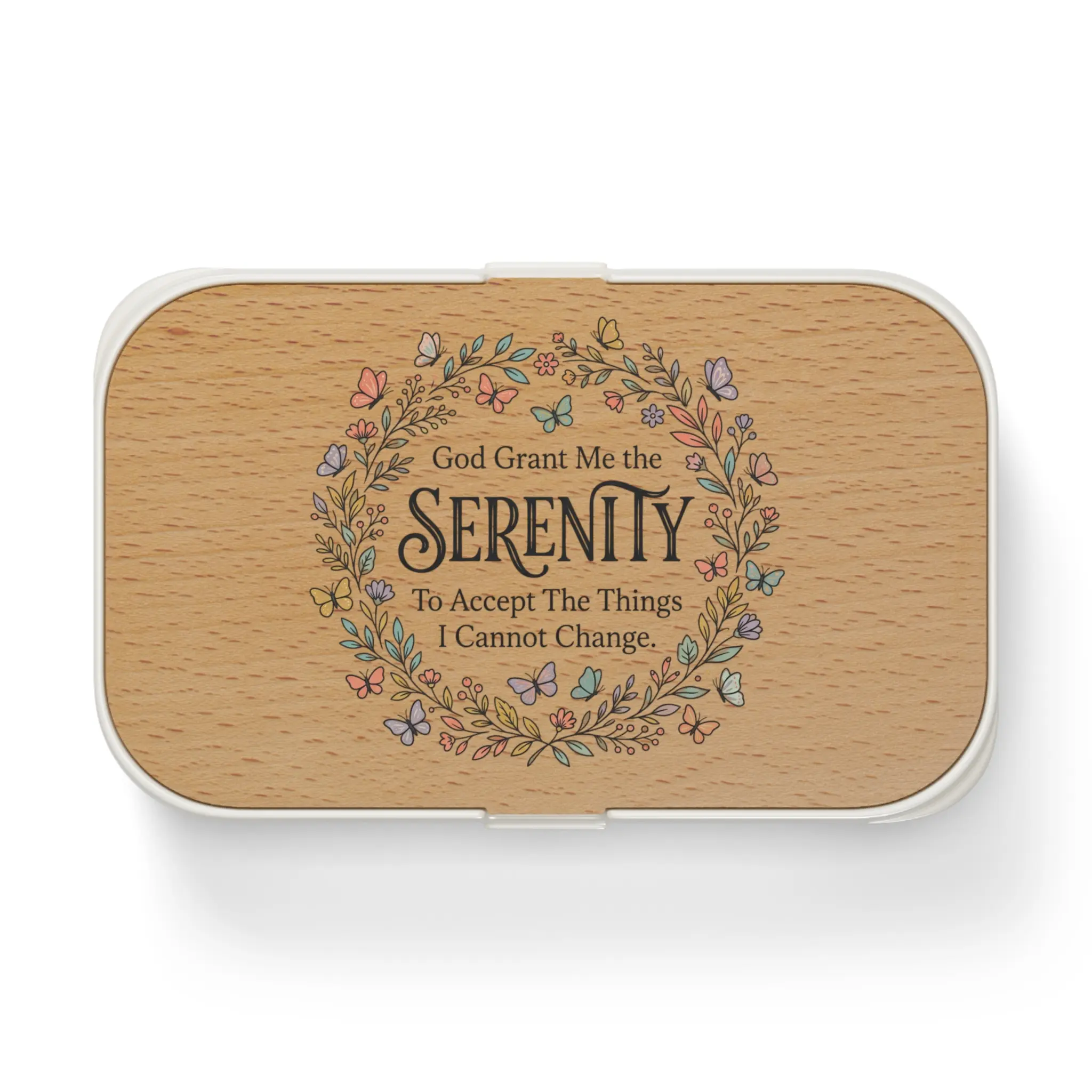Serenity Prayer wreath Bento Lunch Box | wooden floral design