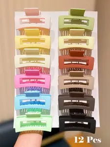 12 Random Color Square Hair Clips Hair Claws Set, Fashion Cute Girls Gift, Essential Women's Hair Accessory, Perfect for Daily Wear
