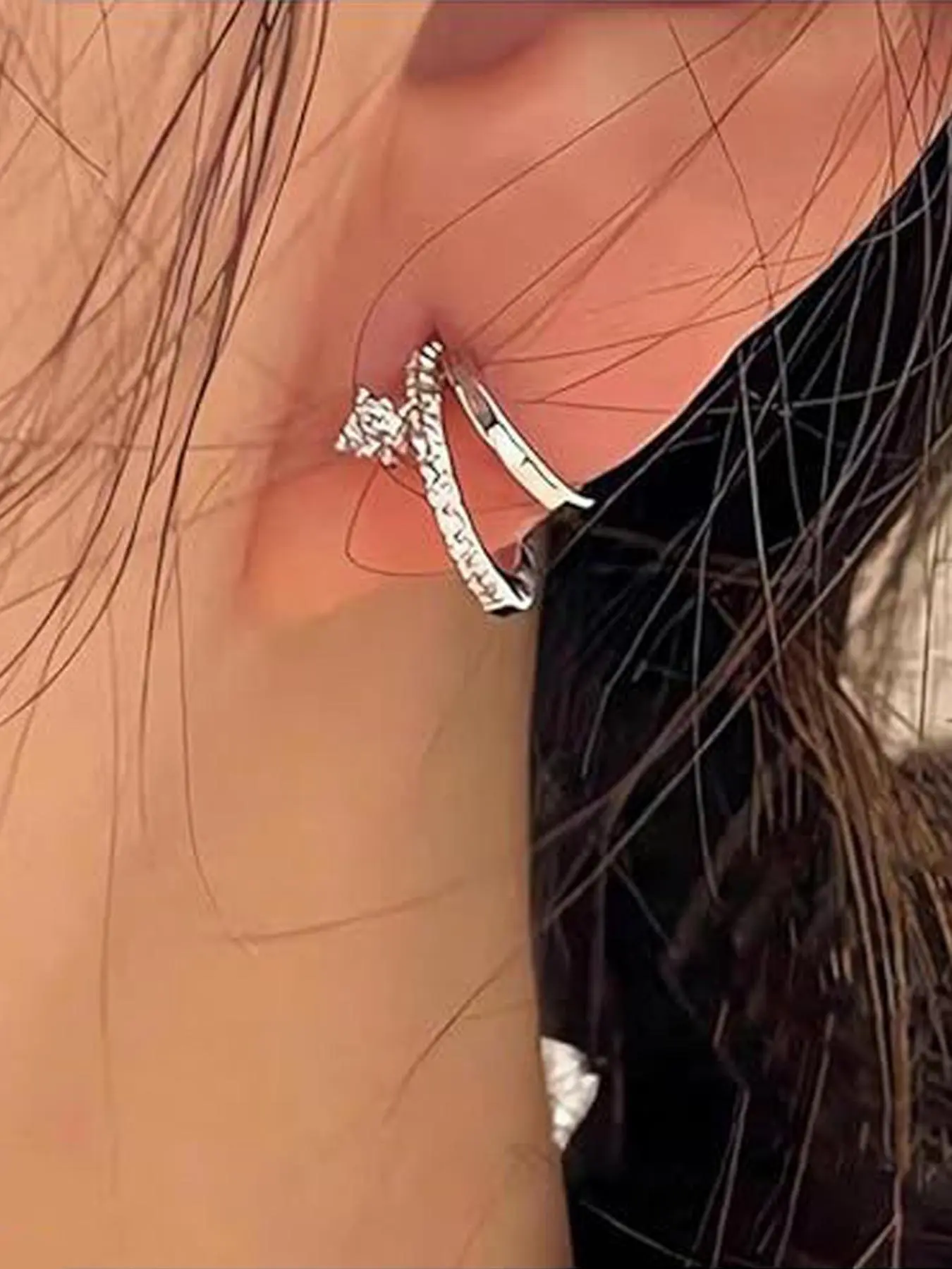 Elegant Cubic Zirconia Decorated C-shaped Earrings for Women, Fashion Jewelry for Party, Daily Clothing Decor, Daily Wear Earrings, Trendy All-match & Exquisite Jewelry for Birthday Gift, Copper Construction Earrings, Fashionable Earrings