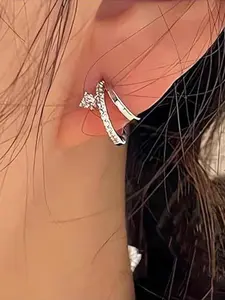 Elegant Zircon Decorated C-shaped Earrings for Women, Fashion Jewelry for Party, Daily Clothing Decor, Daily Wear Earrings, Trendy All-match & Exquisite Jewelry for Birthday Gift