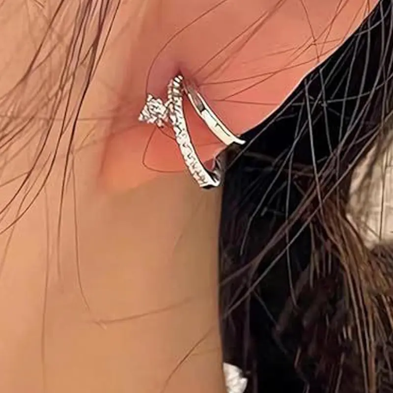 Elegant Cubic Zirconia Decorated C-shaped Earrings for Women, Fashion Jewelry for Party, Daily Clothing Decor, Daily Wear Earrings, Trendy All-match & Exquisite Jewelry for Birthday Gift, Copper Construction Earrings, Fashionable Earrings
