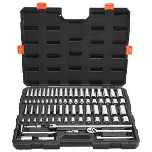 Socket Set 76-Piece 3/8 Inch Drive Ratchet And Socket Set, SAE And Metric, Deep And Shallow Sockets, CR-V Alloy Steel Mechanic Tool Kit With Accessories And Storage Case For Automotive Repair