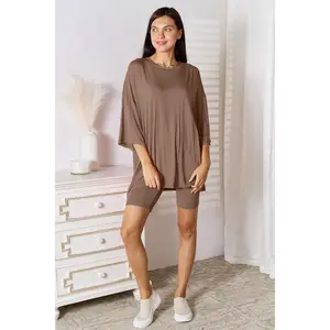 Basic Bae Full Size Soft Rayon Three-Quarter Sleeve Top and Shorts Set