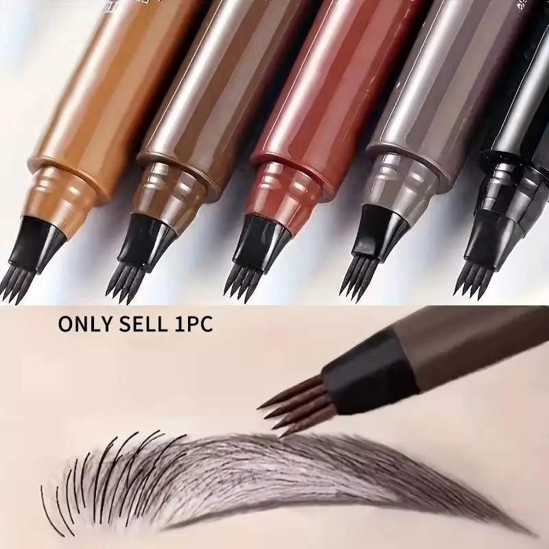 4D Microblading Eyebrow Pen, 4-Fork Tip Eyebrow Tattoo Pencil, Long-Lasting Fine-Stroke Liquid Eyebrow Makeup for a Flawless Natural Look, Eyebrow Enhancer