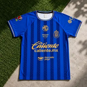 Royal Blue Chivas Guadalajara Soccer Jersey, Vintage Football Fan Shirt, Striped Athletic Sportswear, Match Day Apparel, Casual Soccer Top For Men Women