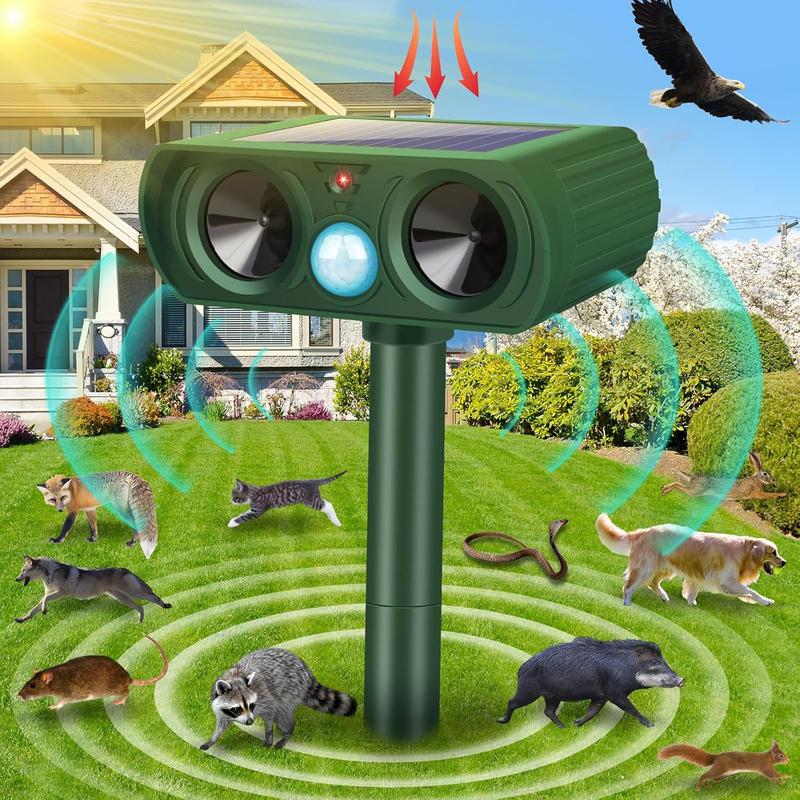 Solar Powered Ultrasonic Animal Repellent - Outdoor Safe Cat Repellent with Infrared Motion Sensor - Waterproof Deterrent to Scare Away Skunks, Rabbits, Raccoons, Snakes, Dogs, Bears, and Squirrels for Yards